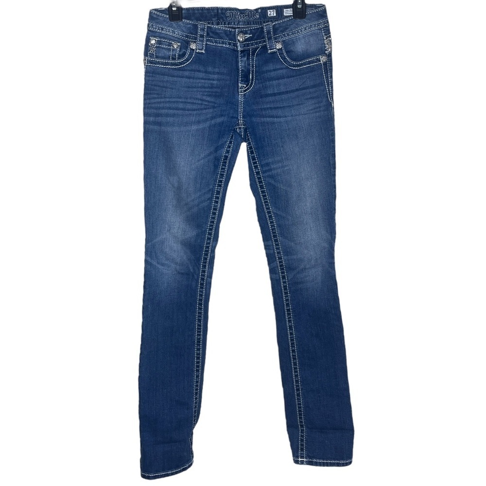 Miss Me Standard‎ Mid Rise Straight Stretch Embellished Jean Women's 27